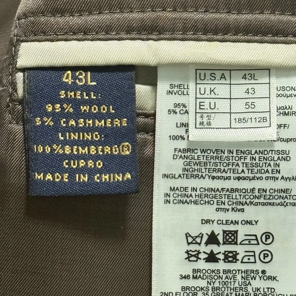 Brooks Brothers 1818 Madison Yorkshire Tweed Grey Cashmere Wool Sports Coat 43L